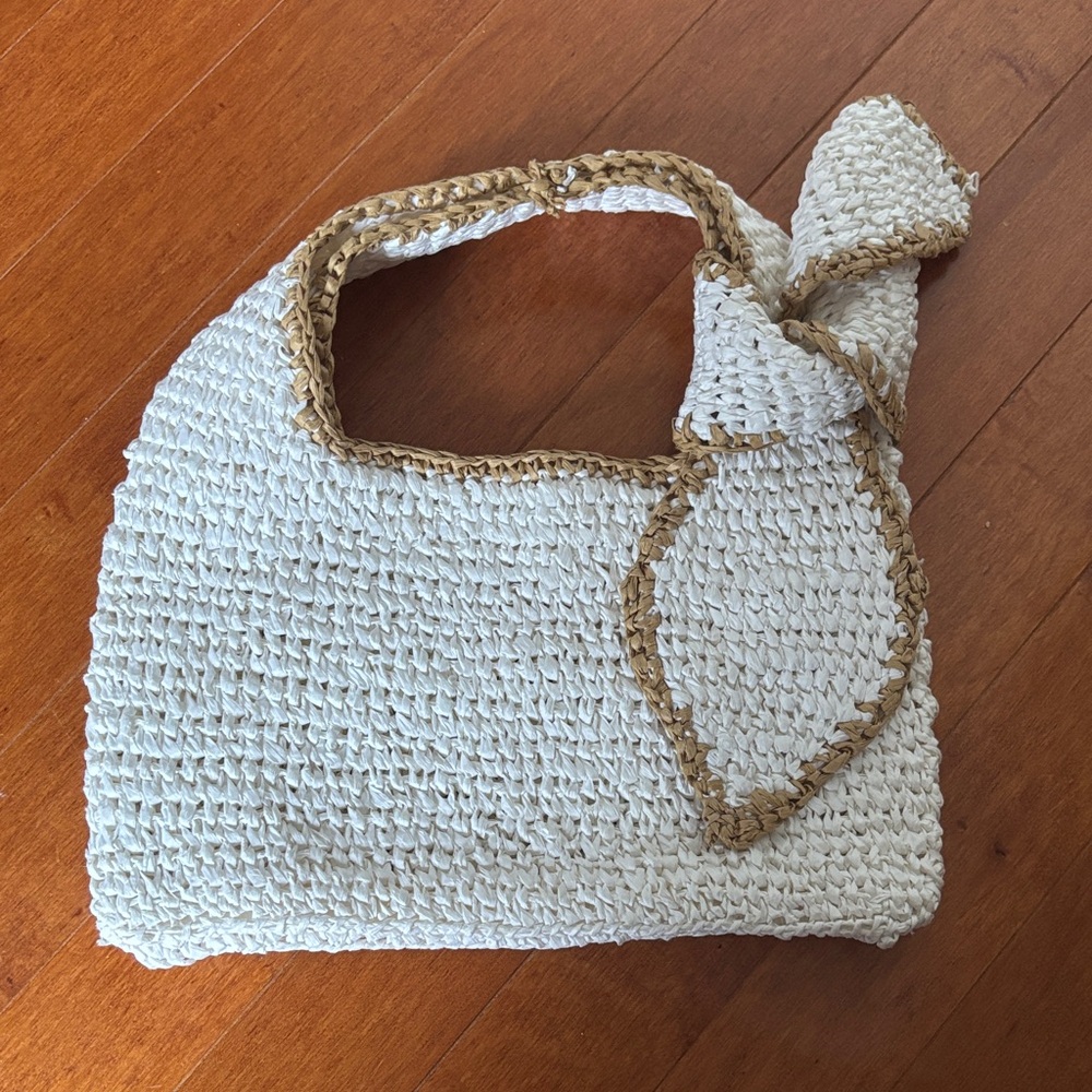 Anthropologie Cream and Tan Woven Shoulder Bag - Picture 5 of 6